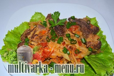 Приготовление капусты тушеной с говядиной в мультиварке